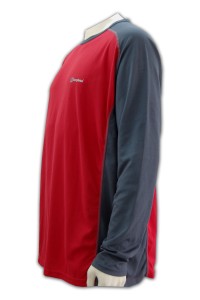 T189 網上訂購Tee恤    團隊t-shirt   撞色長袖 T恤批發商      紅色